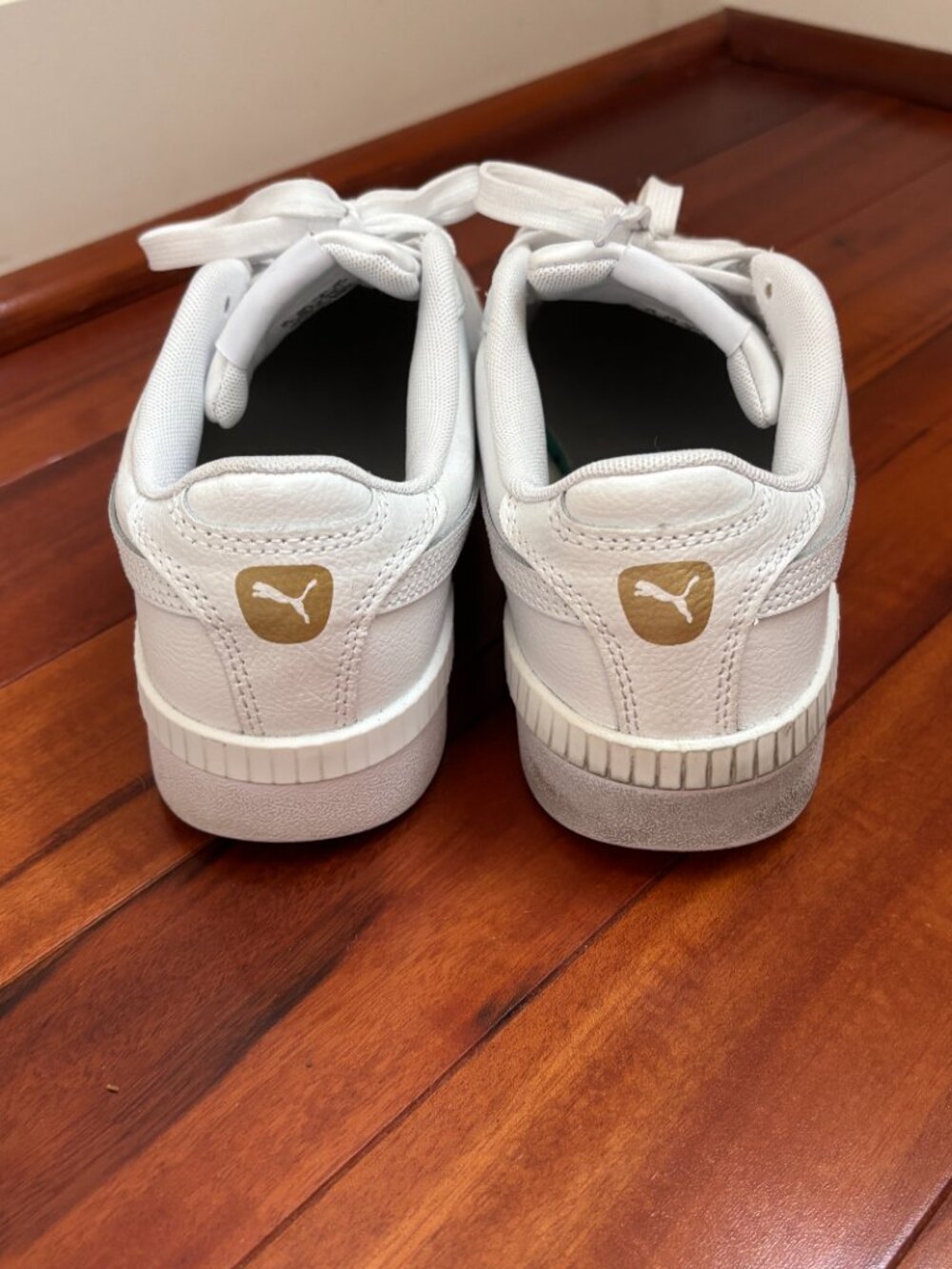 Puma Court Leather Sneakers Women Size 8 White Gold Athletic Platforms - Picture 4 of 5